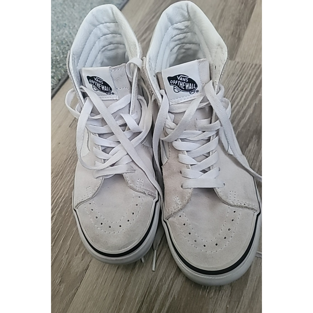 Vans Sk8-Hi Shoes Men's 5.5 Women's 7 White Gray Suede High Top Skate Sneaker